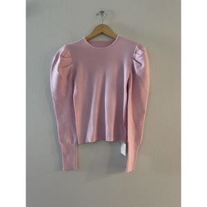 Yissang Size L Womens Puff Sleeve Crewneck Pullover Knit Top Pink Stretch NWT